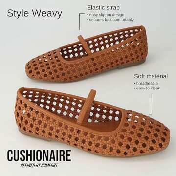 CUSHIONAIRE Women's Weavy Squared Toe Woven Ballet Flat, +Memory Foam, Wide Widths Available Cognac 6.5W