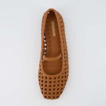 CUSHIONAIRE Women's Weavy Squared Toe Woven Ballet Flat, +Memory Foam, Wide Widths Available Cognac 6.5W