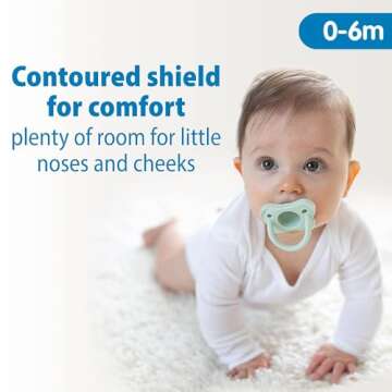 Dr. Brown's HappyPaci 100% Silicone Baby Pacifier, Contoured One-Piece Design, Green, Cool Gray, Ecru, 0-6m, BPA-Free, 6 Pack