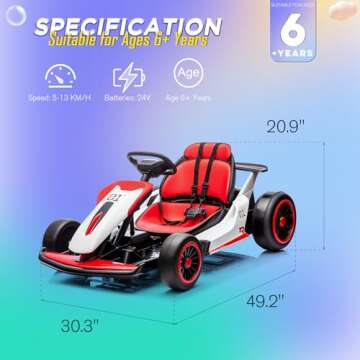HOMMOW 24V Kids Go Kart - 300W Drift Cart with Two Speed Modes & EVA Tires