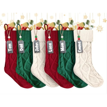 ZIFTY Personalized Christmas Stockings Bulk with Names Set of 4 18 Inches Knitted Xmas Stockings Dou...