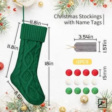 ZIFTY Personalized Christmas Stockings Bulk with Names Set of 4 18 Inches Knitted Xmas Stockings Double-Sided Classic Decoration for Family Holiday Party Christmas Ornaments (Burgundy & Ivory & Green)