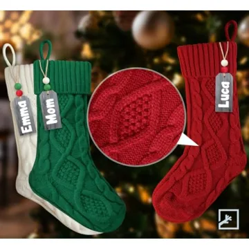 ZIFTY Personalized Christmas Stockings Bulk with Names Set of 4 18 Inches Knitted Xmas Stockings Double-Sided Classic Decoration for Family Holiday Party Christmas Ornaments (Burgundy & Ivory & Green)