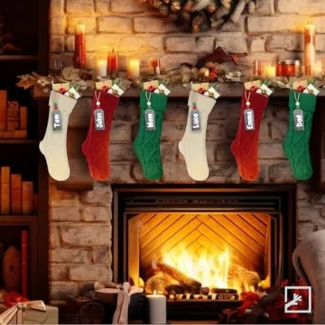ZIFTY Personalized Christmas Stockings Bulk with Names Set of 4 18 Inches Knitted Xmas Stockings Double-Sided Classic Decoration for Family Holiday Party Christmas Ornaments (Burgundy & Ivory & Green)