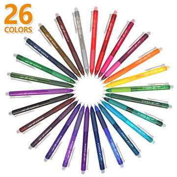 Lineon Erasable Gel Pens, 26 Colors Retractable Erasable Pens Clicker, Fine Point, Make Mistakes Dis...