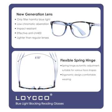 Loycco Blue Light Blocking Glasses 4-Pack Stylish Comfort