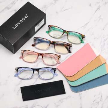 Loycco Blue Light Blocking Glasses 4-Pack Stylish Comfort