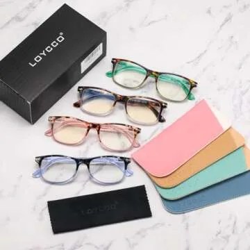 Loycco Blue Light Blocking Glasses 4-Pack Stylish Comfort