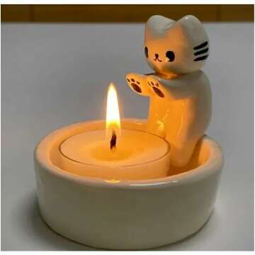 Handmade Ceramic Kitten Candle Holder - Cute Cat Lover Gift