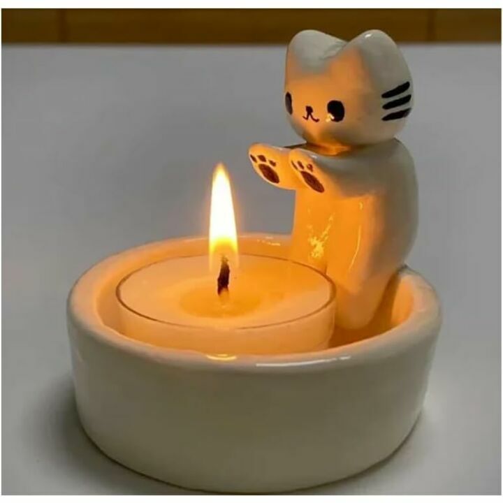 Ceramic Kitten Candle Holder - Cute Gift for Cat Lovers