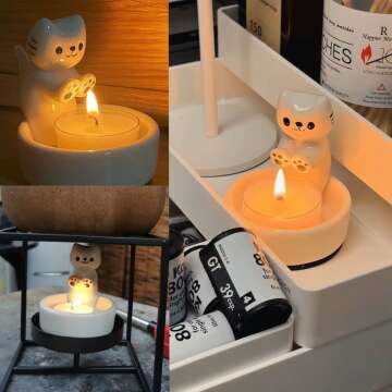 Ceramic Kitten Candle Holder - Cute Gift for Cat Lovers