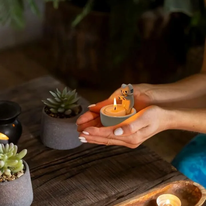 Ceramic Kitten Candle Holder - Cute Gift for Cat Lovers