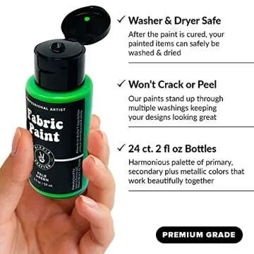 Permanent Fabric Paint Kit - 24 Vibrant Colors for All Projects