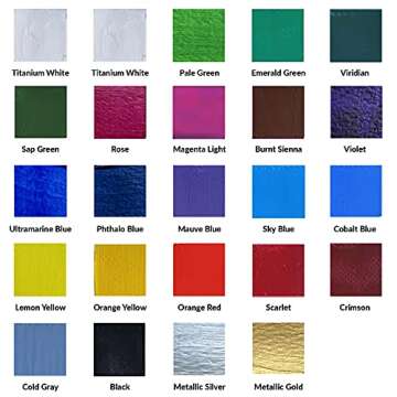 Permanent Fabric Paint Kit, 24 Colors, Medium Acrylic Set, for Clothes, Upholstery, Outdoor Cushions, Shoes, Includes Metallic Gold, White, Red, Yellow, Orange, Pink