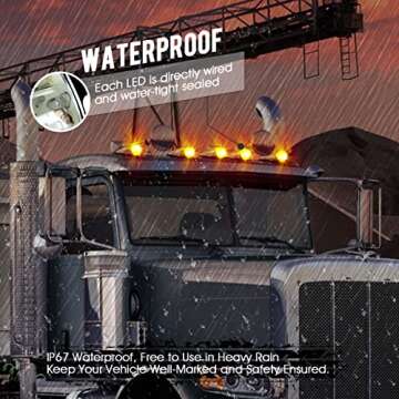 Partsam 5PCS 17 LED Amber Torpedo Cab Marker Roof Running Top Lights Assembly Super Bright Chrome He...