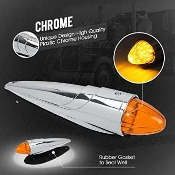 Partsam 5PCS 17 LED Amber Torpedo Cab Marker Roof Running Top Lights Assembly Super Bright Chrome Heavy Duty Trucks Replacement for International Kenworth/Peterbilt/Freightliner/Mack,DOT Compliant