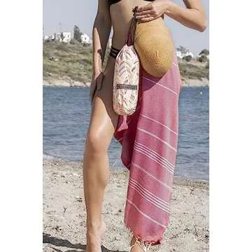BAY LAUREL Turkish Beach Towel with Travel Bag 39 x 71 Quick Dry Sand Free Lightweight Large Oversized Towels Light