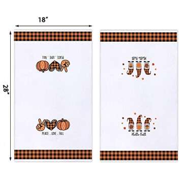 Hello Autumn Gnome Pumpkin Kitchen Towels and Dish Towels, 18 x 28 Inch Fall Harvest Thanksgiving Te...