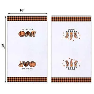 Hello Autumn Gnome Pumpkin Kitchen Towels and Dish Towels, 18 x 28 Inch Fall Harvest Thanksgiving Te...
