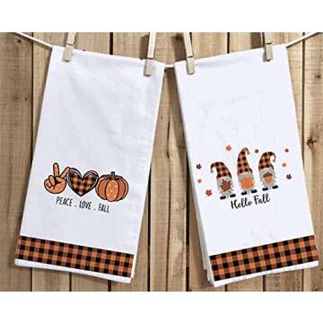 Hello Autumn Gnome Pumpkin Kitchen Towels Set of 2