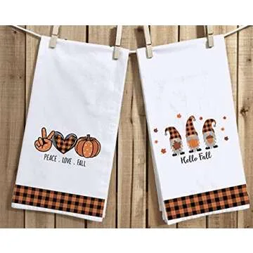 Hello Autumn Gnome Pumpkin Kitchen Towels Set of 2