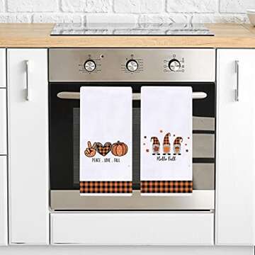 Hello Autumn Gnome Pumpkin Kitchen Towels Set of 2