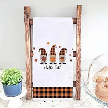 Hello Autumn Gnome Pumpkin Kitchen Towels Set of 2