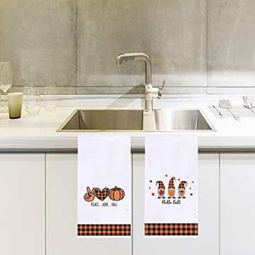 Hello Autumn Gnome Pumpkin Kitchen Towels Set of 2