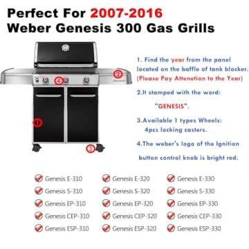 7566 Griddle Replacement Parts for Weber Genesis 300 Grill Griddle Insert Genesis E-310 Griddle E-320 E-330 S-310 S-320 S-330 EP-310 Cast Iron Griddle Pan Flat Top Griddle Accessories Gas Grill Parts
