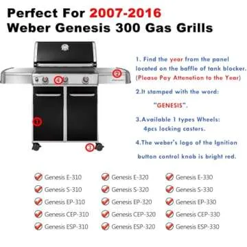 7566 Griddle Replacement Parts for Weber Genesis 300 Grill Griddle Insert Genesis E-310 Griddle E-320 E-330 S-310 S-320 S-330 EP-310 Cast Iron Griddle Pan Flat Top Griddle Accessories Gas Grill Parts