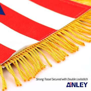 Anley 4 X 6 Inch Puerto Rico Fringy Window Hanging Flag - Mini Flag Banner & Car Rearview Mirror Dé...