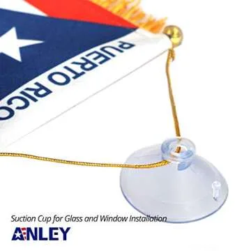 Anley 4 X 6 Inch Puerto Rico Fringy Window Hanging Flag - Mini Flag Banner & Car Rearview Mirror Décor - Fringed Puerto Rican Hanging Flag with Suction Cup