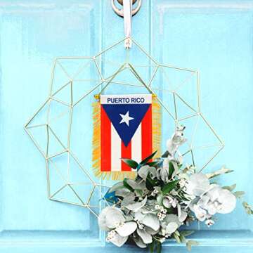 Anley 4 X 6 Inch Puerto Rico Fringy Window Hanging Flag - Mini Flag Banner & Car Rearview Mirror Décor - Fringed Puerto Rican Hanging Flag with Suction Cup