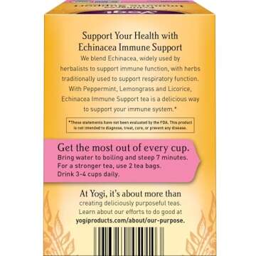 Yogi Tea Echinacea Immune Support Tea - 16 Tea Bags per Pack (6 Packs) - Organic Immunity Support Tea - Includes Peppermint Leaf, Lemongrass, Cinnamon Bark, Echinacea Purpurea, Licorice Root & More