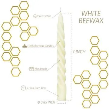 12 pcs Natural Beeswax Spiral Taper Candles, Dripless Short Candle Sticks for Dinner Wedding Party Christmas Home Decorations - 7 Inch Tall- Off White