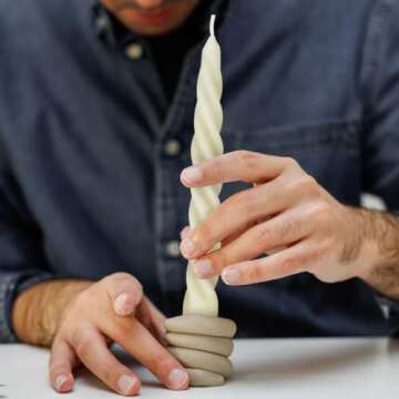 12 pcs Natural Beeswax Spiral Taper Candles, Dripless Short Candle Sticks for Dinner Wedding Party Christmas Home Decorations - 7 Inch Tall- Off White