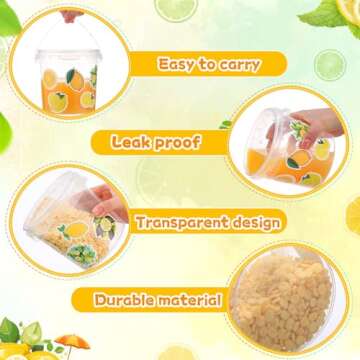 PerKoop 20 Pcs 32 oz Ice Cream Buckets with Lids and Handles Clear Cocktail Rum Buckets with Stickers Plastic Transparent Tub Reusable Food Storage Containers for Parties(Lemon)