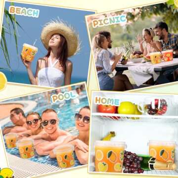 PerKoop 20 Pcs 32 oz Ice Cream Buckets with Lids and Handles Clear Cocktail Rum Buckets with Stickers Plastic Transparent Tub Reusable Food Storage Containers for Parties(Lemon)