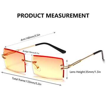 Alterancy Square Sunglasses For Women Men Rimless Trendy Fashion Rectangle Sunglasses Uv Protection Retro Vintage Womens Sunglasses Orange