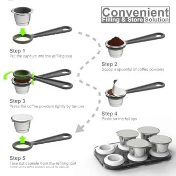 Reusable Capsules for Nespresso OriginalLine - 6pcs Refillable Coffee Pods,Stainless Steel Cups Compatible for Nespresso OriginalLine Machine (6Pods+100pcs Lids+Storage Board)