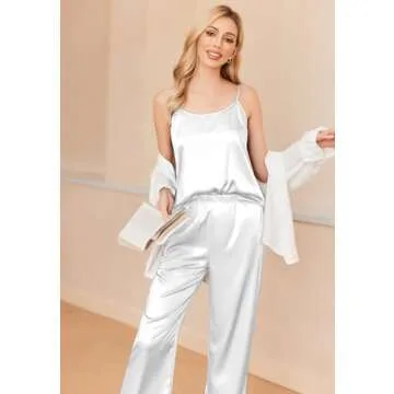 Ekouaer Silk Satin Pajamas Set for Women - Pure White