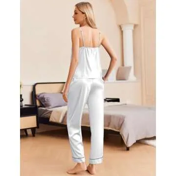Ekouaer Silk Satin Pajamas Set for Women - Pure White