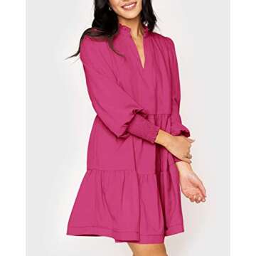 Imily Bela Womens Long Sleeve Casual Dress Fall V Neck Swing Flowy Loose Ruffle Tiered Dresses