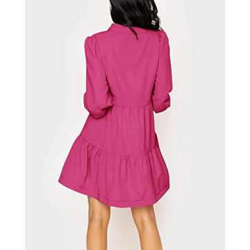 Imily Bela Womens Long Sleeve Casual Dress Fall V Neck Swing Flowy Loose Ruffle Tiered Dresses