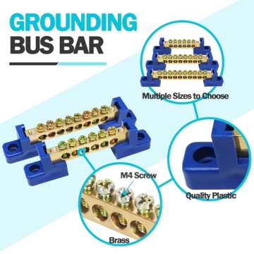 Tugermoola 4PCS Grounding Bus Bar 10 Positions Electrical Ground Bus Bars Brass Wire Screw Terminal Block OLA002-10K
