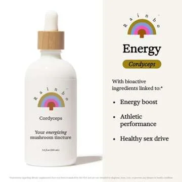 Rainbo Cordyceps Mushroom Tincture, Dual Extract Mushroom Supplement for Immune Support, Energy, Liq...
