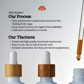 Rainbo Cordyceps Mushroom Tincture, Dual Extract Mushroom Supplement for Immune Support, Energy, Liquid Cordyceps Supplement, Vegan, Non GMO, 3.4 fl oz