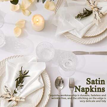 Cobedzy 12 Pack Satin Table Cloth Napkins, 17x17 Inch White Silky Wedding Napkins Cloth Washable, Luxury Dining Table Cloth Napkins Set for Birthday Holiday Party Dinner Restaurant