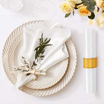 Cobedzy 12 Pack Satin Table Cloth Napkins, 17x17 Inch White Silky Wedding Napkins Cloth Washable, Luxury Dining Table Cloth Napkins Set for Birthday Holiday Party Dinner Restaurant