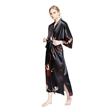 KIM+ONO Satin Kimono Robe Long - Hana - Black
